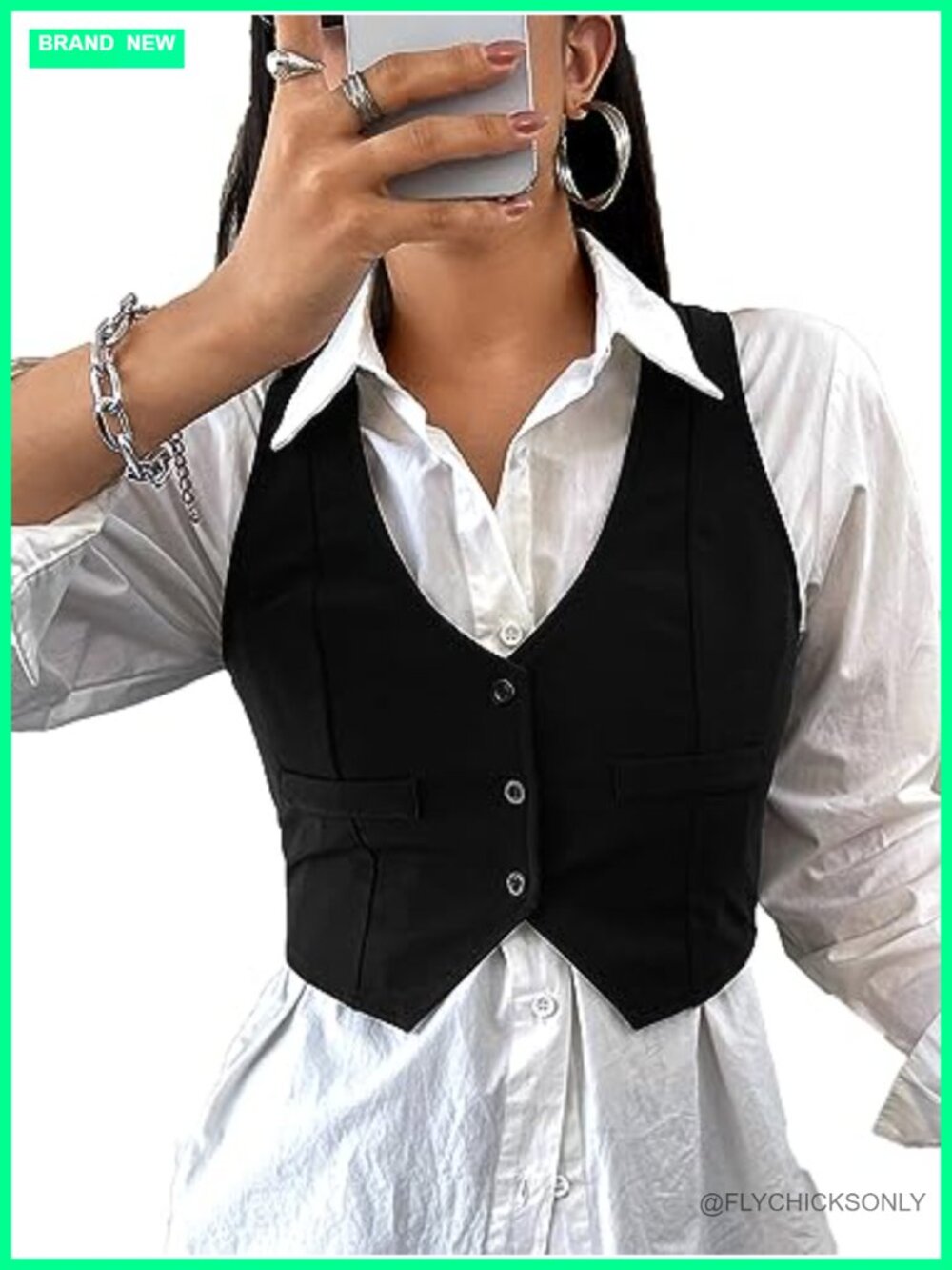 Button Front Crop Waistcoat Vest V Neck Sleeveless Casual